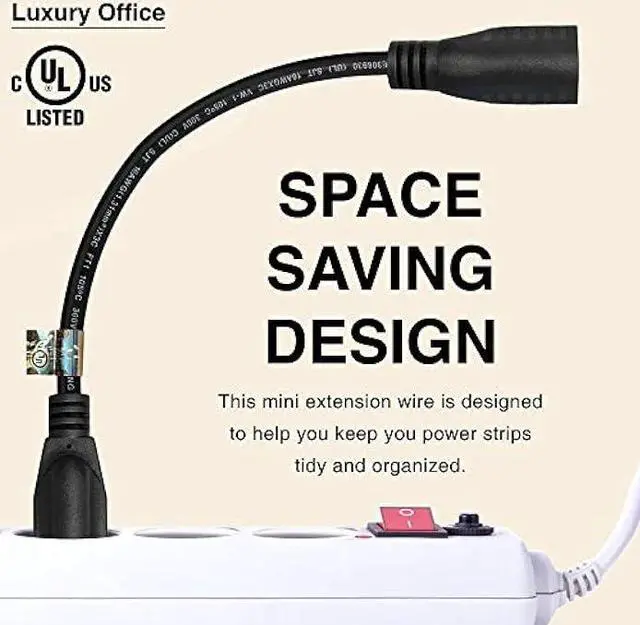Alt view image 5 of 7 - 1 Foot Extension Cord - Three Prong Space Saver Short Cable, 16 AWG Thickness - 5 Pack - By Luxury Office