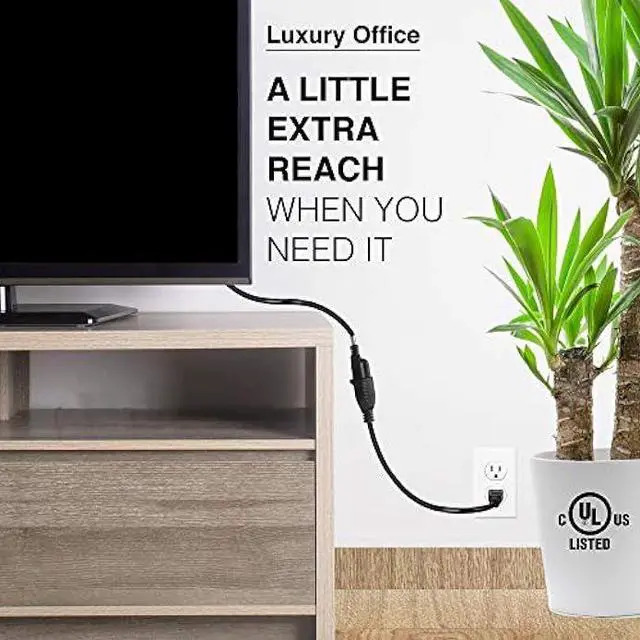 Alt view image 7 of 7 - 1 Foot Extension Cord - Three Prong Space Saver Short Cable, 16 AWG Thickness - 5 Pack - By Luxury Office