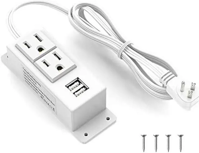 Main image of Kungfuking Power Strip with USB, Wall Mountable Socket Surge Protector Power Strip with 2 AC Outlets and 2 USB Charging Ports White Extension Cord 6.56 FT, Flat Plug