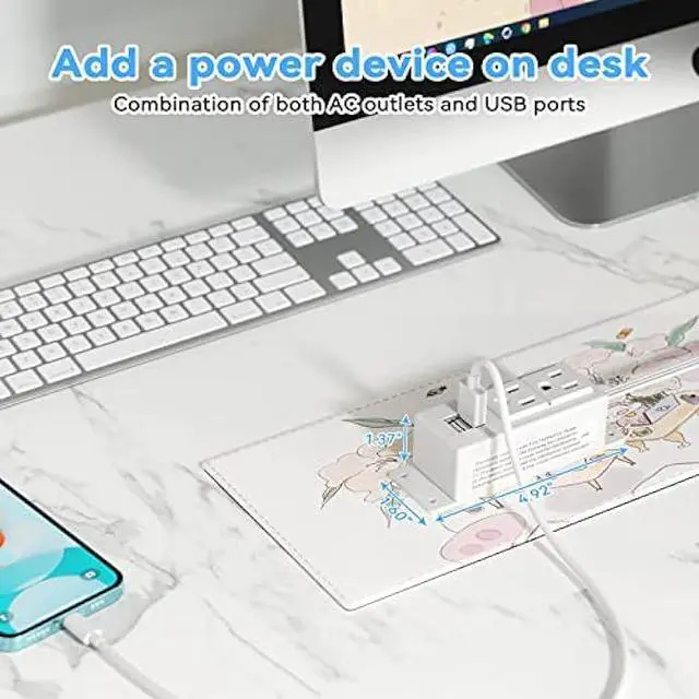 Alt view image 3 of 6 - Kungfuking Power Strip with USB, Wall Mountable Socket Surge Protector Power Strip with 2 AC Outlets and 2 USB Charging Ports White Extension Cord 6.56 FT, Flat Plug