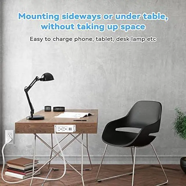 Alt view image 4 of 6 - Kungfuking Power Strip with USB, Wall Mountable Socket Surge Protector Power Strip with 2 AC Outlets and 2 USB Charging Ports White Extension Cord 6.56 FT, Flat Plug
