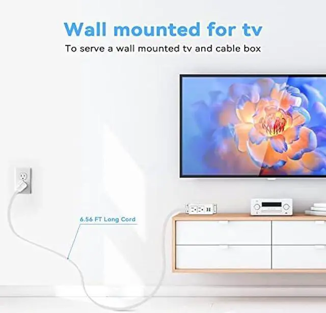 Alt view image 5 of 6 - Kungfuking Power Strip with USB, Wall Mountable Socket Surge Protector Power Strip with 2 AC Outlets and 2 USB Charging Ports White Extension Cord 6.56 FT, Flat Plug
