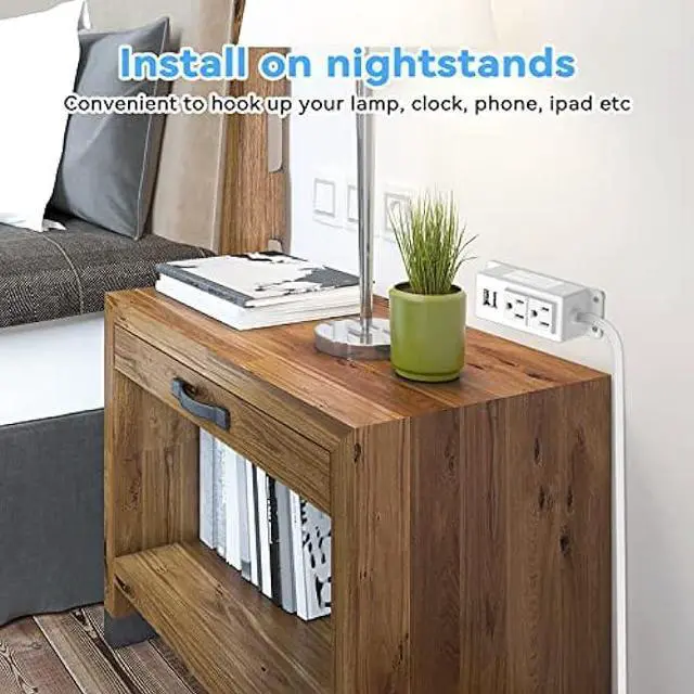 Alt view image 6 of 6 - Kungfuking Power Strip with USB, Wall Mountable Socket Surge Protector Power Strip with 2 AC Outlets and 2 USB Charging Ports White Extension Cord 6.56 FT, Flat Plug