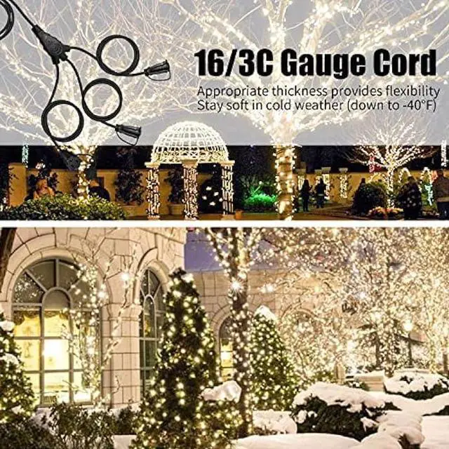 Alt view image 7 of 7 - EP Outdoor Extension Cord 1 to 3 Splitter, Max 6ft End to End (12FT Total), 3 Prong Outlets Plugs, 16/3 SJTW Weatherproof Wire for Christmas Landscape String Lights, Black