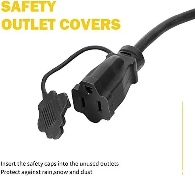 Alt view image 3 of 7 - EP Outdoor Extension Cord 1 to 3 Splitter, Max 6ft End to End (12FT Total), 3 Prong Outlets Plugs, 16/3 SJTW Weatherproof Wire for Christmas Landscape String Lights, Black