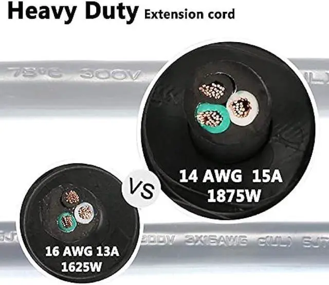 Alt view image 3 of 6 - FIRMERST 10ft 1875W Flat Plug Extension Cord 14 AWG Black 15A