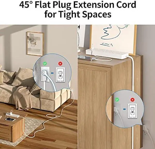 Alt view image 6 of 6 - Extension Cord 25 ft Power Strip, NTONPOWER 2100 Joules Surge Protector with 12 Outlet 3 USB Port, 1875W/15A, Overload Protection, Flat Plug, Long Cord for Workbench, Home Office Accessories, White