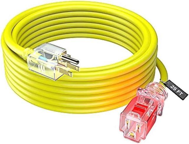 Maximm Extension Cord with Lock (Prevents Cord from Unplug) Outdoor Extension  Cord 25 ft, Heavy Duty, Extra Long Extension Cord 3 Prong, Clear Extension  Cord (Yellow) 