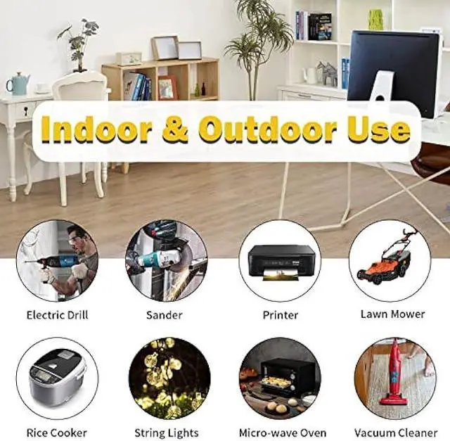 Alt view image 5 of 6 - GREATIDE Outdoor Extension Cord 1 to 3 Splitter, Max 6ft End to End (12 FT Total), 3 Prong Outlets Plugs, 16/3 SJTW Weatherproof Wire for Landscape String Lights, Green
