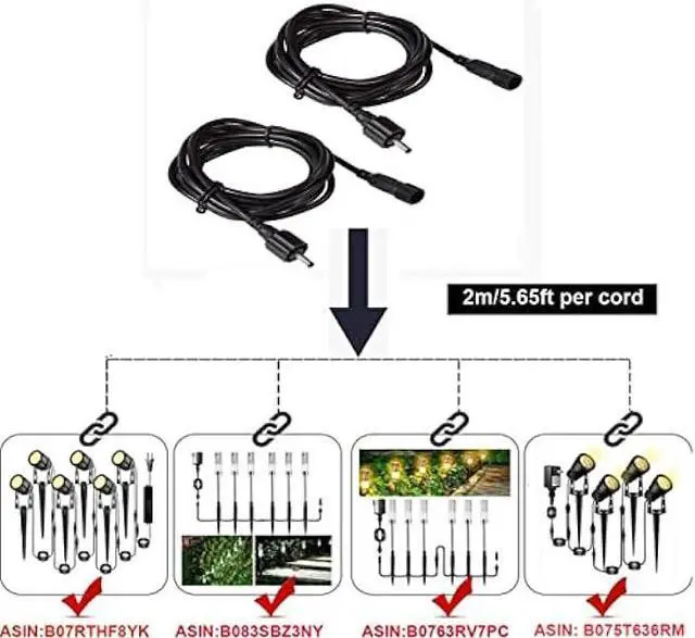 Alt view image 4 of 4 - 2 Pack 6.56ft/2m Extension Cord Waterproof Extension Cable Wiring for Landscape Lighting Garden Path Lights