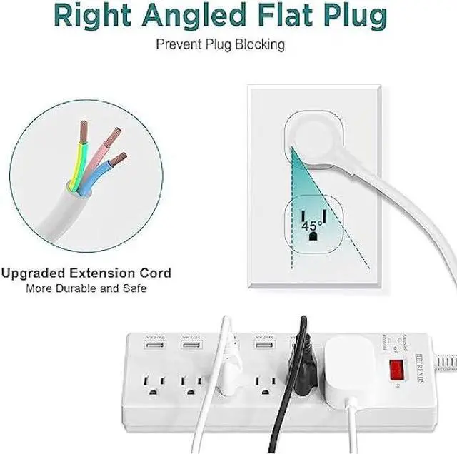 Alt view image 2 of 5 - HITRENDS Surge Protector Power Strip 6 Outlets with 6 USB Charging Ports, USB Extension Cord, 1625W/13A Multiplug for Multiple Devices Smartphone Tablet Laptop Computer (6ft, white)