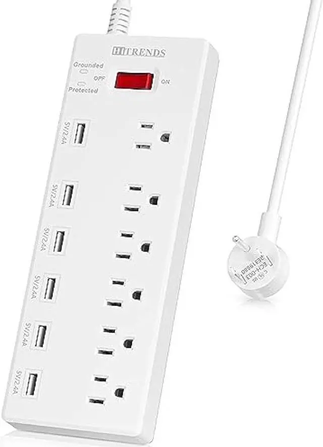 Main image of HITRENDS Surge Protector Power Strip 6 Outlets with 6 USB Charging Ports, USB Extension Cord, 1625W/13A Multiplug for Multiple Devices Smartphone Tablet Laptop Computer (6ft, white)