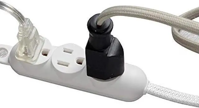 Alt view image 2 of 7 - 12ft Light Duty 3-Outlet Indoor Extension Cord, Grounded Outlets, Right Angle Plug, White Hanging Hook, Designer Fabric Cord, 16/3, SPT-3, 13AMP, White