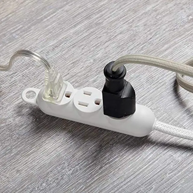 Alt view image 5 of 7 - 12ft Light Duty 3-Outlet Indoor Extension Cord, Grounded Outlets, Right Angle Plug, White Hanging Hook, Designer Fabric Cord, 16/3, SPT-3, 13AMP, White