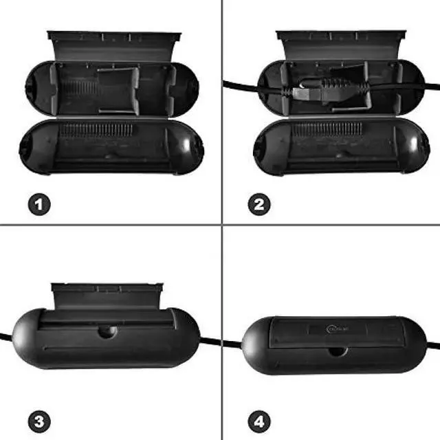 Alt view image 4 of 7 - 4 Pack Extension Cord Protective Cover Set (Black) | Indoor Outdoor Water-Resistant Holder for Holiday String Lights and Wires | Capsule Shaped Protector with Large Compartment