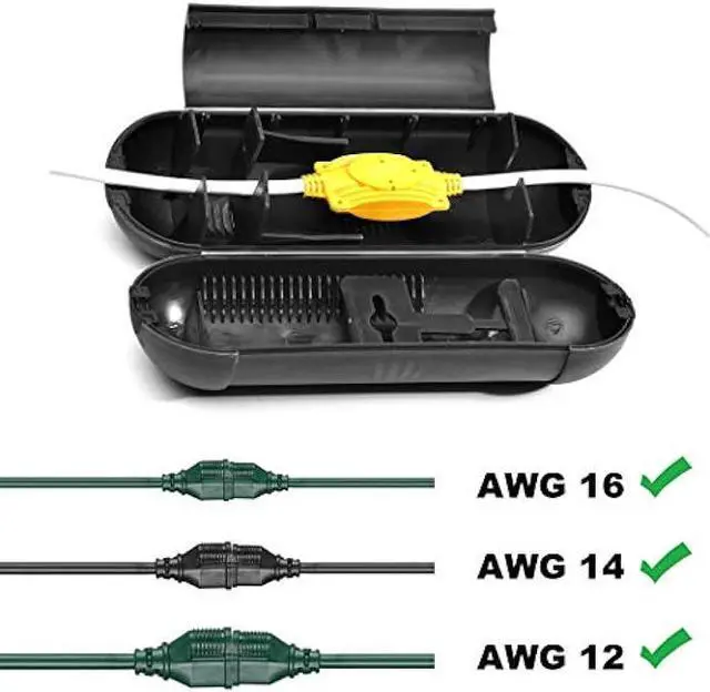 Alt view image 6 of 7 - 4 Pack Extension Cord Protective Cover Set (Black) | Indoor Outdoor Water-Resistant Holder for Holiday String Lights and Wires | Capsule Shaped Protector with Large Compartment