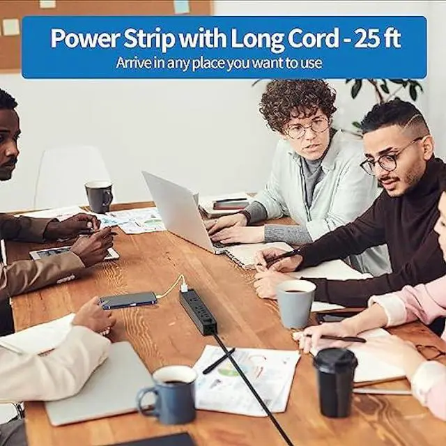 Alt view image 2 of 7 - Flat Plug Extension Cord 25 Ft, NTONPOWER Ultra Thin Flat Extension Cord Under Carpet, Rug, Door, 3 Outlets Power Strip with 2 USB Ports, Wall Mount, Overload Protection for Indoor Home Office, Black