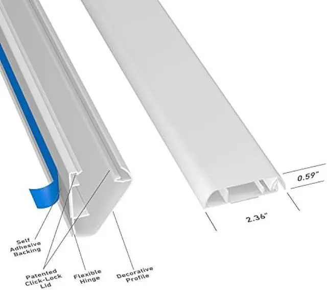Alt view image 2 of 6 - D-Line TV Wall Mount Cord Hider, Hide Mounted TV Cables, Wire Covers, Self Adhesive Cover for Cords, Paintable, Low Profile, Seamless Cable Raceway - 2X 2.36in W x 0.59in H x 15.7in L - White