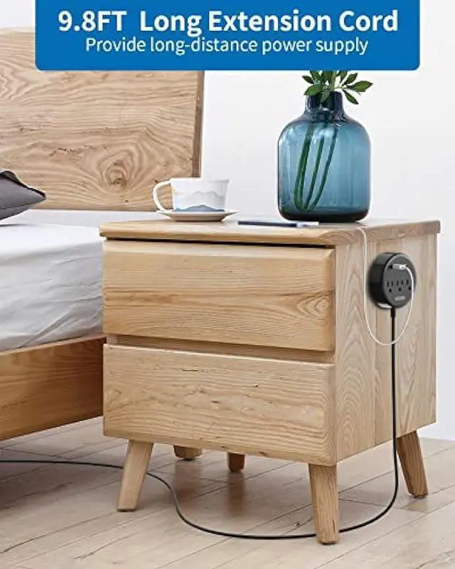 Alt view image 5 of 6 - 2 Prong Power Strip, NTONPOWER 2 Prong to 3 Prong Outlet Adapter, 10 ft Extension Cord with Rotatable Plug, Wall Mountable, 3 AC Outlets & 2 USB, Ideal for Travel Home Office Desktop, Black