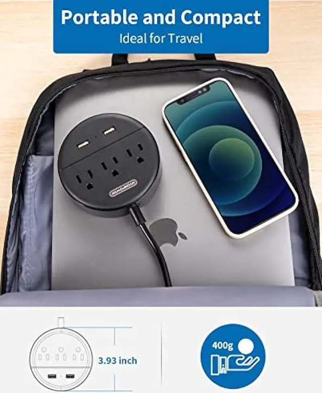 Alt view image 6 of 6 - 2 Prong Power Strip, NTONPOWER 2 Prong to 3 Prong Outlet Adapter, 10 ft Extension Cord with Rotatable Plug, Wall Mountable, 3 AC Outlets & 2 USB, Ideal for Travel Home Office Desktop, Black