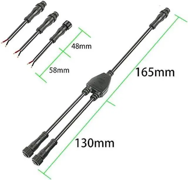 Alt view image 2 of 6 - dstfuy 2pin Waterproof Connector,IP68 16WAG Y Shape 1 Male-Divided-2 Female Spillter Connector,LED Extension Cable for Car,Boat,Indoor/Outdoor LED Strip Lights.