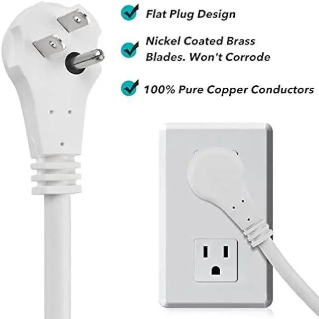 Alt view image 2 of 6 - Clear Power 6 ft 3 Outlet Heavy Duty Flat Plug Extension Cord 14/3 SJT for Small Tools, Appliance and Office Equipment, White, 3 Prong Grounded, DCIC-0046-DC