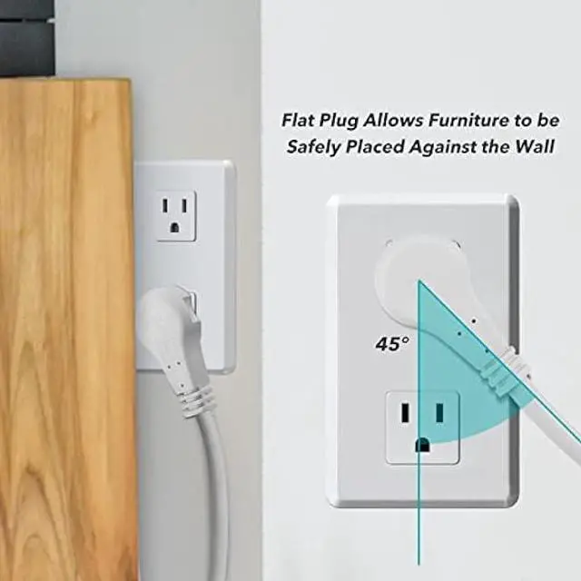 Alt view image 5 of 6 - Clear Power 6 ft 3 Outlet Heavy Duty Flat Plug Extension Cord 14/3 SJT for Small Tools, Appliance and Office Equipment, White, 3 Prong Grounded, DCIC-0046-DC