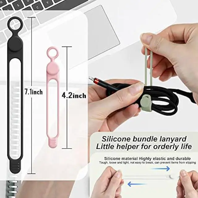 Alt view image 2 of 6 - Nearockle Silicone Cable Ties Cord Organizer for Cable Management, 24PCS 4.5 and 7.1 Reusable Cable Organizer Electronic Accessories for Home, Office, Kitchen, School, Travel (4 Colors)