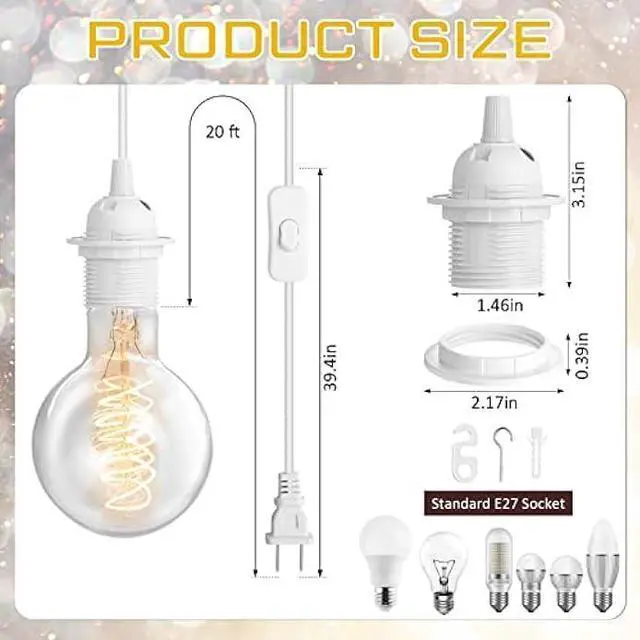 Alt view image 2 of 7 - 6 Pieces Pendant Light Cord Kit Hanging Lantern Bulb Cord Cable Extension Plug in Pendant Light Cord with in-Line On/Off Switch E27 Socket Lamp Kit for DIY Pendant Lamp (White, 15 Feet/ 4.5 M)