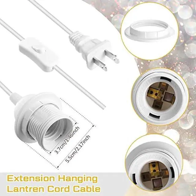 Alt view image 4 of 7 - 6 Pieces Pendant Light Cord Kit Hanging Lantern Bulb Cord Cable Extension Plug in Pendant Light Cord with in-Line On/Off Switch E27 Socket Lamp Kit for DIY Pendant Lamp (White, 15 Feet/ 4.5 M)