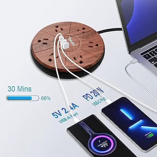 Alt view image 4 of 7 - Power Strip Surge Protector 6 AC outlets with USB and USB-C PD 20W Fast Charging 15A 1875W high Power Output Widely Spaced Multi outlets Circuit Breaker Safeguard for Home,Office, Dorm Room