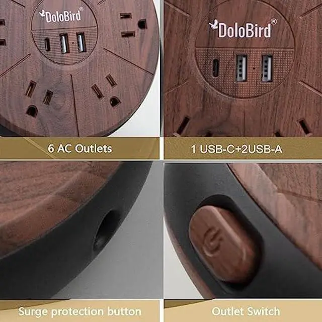 Alt view image 7 of 7 - Power Strip Surge Protector 6 AC outlets with USB and USB-C PD 20W Fast Charging 15A 1875W high Power Output Widely Spaced Multi outlets Circuit Breaker Safeguard for Home,Office, Dorm Room