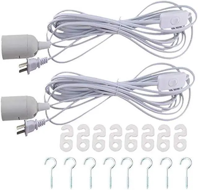 Main image of Rextin 2 pcs E26/E27 LED Light socket 21FT extension cord with On/Off switch and US AC Power Plug Bulb Socket for Pendant Lighting Bulb Lamp in Kitchen Bedroom Restaurant (21ft 2packs)
