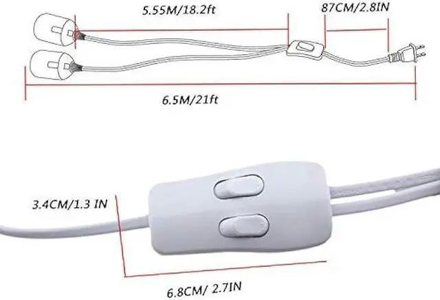 Alt view image 2 of 7 - Rextin 2 pcs E26/E27 LED Light socket 21FT extension cord with On/Off switch and US AC Power Plug Bulb Socket for Pendant Lighting Bulb Lamp in Kitchen Bedroom Restaurant (21ft 2packs)