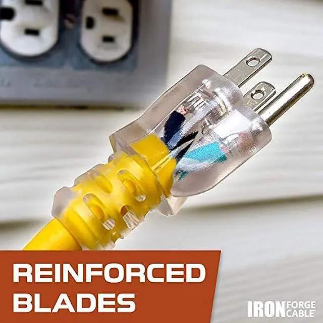 Alt view image 7 of 7 - IRON FORGE CABLE 3 Foot Lighted Outdoor GFCI Extension Cord - 12/3 SJTW Heavy Duty Yellow Pigtail Extension Cable with 3 Prong Grounded Plug for Safety, 15 AMP