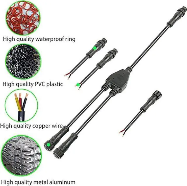 Alt view image 4 of 6 - dstfuy 2pin Waterproof Connector,IP68 16WAG Y Shape 1 Male-Divided-2 Female Spillter Connector,LED Extension Cable for Car,Boat,Indoor/Outdoor LED Strip Lights.
