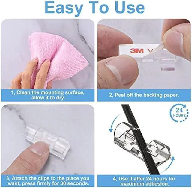 Alt view image 5 of 6 - TidyHelper Outdoor Light Clips (Assorted Sizes, 60 PCS), Adhesive Cable Cord Organizer for Wall, Clear Wire Holder Electric Wires, PC Management Under Desk, Christmas LED M&L
