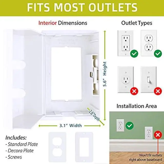 Alt view image 6 of 6 - Baby Safety Outlet Cover BOX [Patent Pending] Double Lock for Much Better Toddler Proofing, Easier Operation, Simple 3 Step Install with Included Screws. Provides Extra Space Inside for Plugs,Adapters