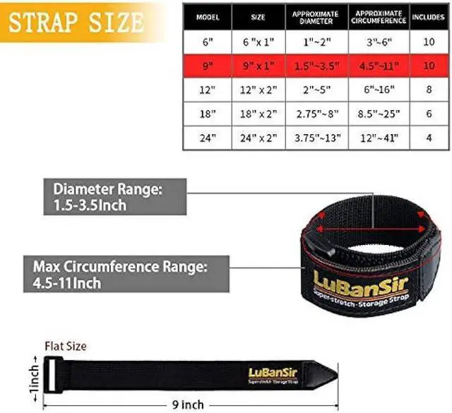 Alt view image 5 of 6 - LuBanSir Cinch Straps, 1 x 9 (10 Pack) Elastic Hook and Loop Fastening Cable Strap for Extension Cord, Cable, Cord Wrap and Hose Organization and Storage