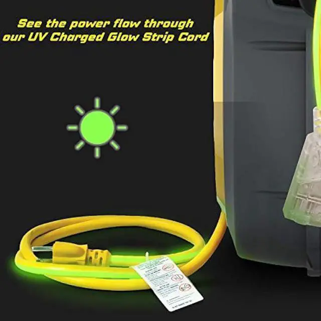 Alt view image 5 of 5 - ReelWorks Extension Cord Reel Retractable 12AWG x 50' Foot 3C/SJTOW Glow Strip Cable and Lightup Triple Tap Connector Advanced Slow Retraction Technology (SRT)