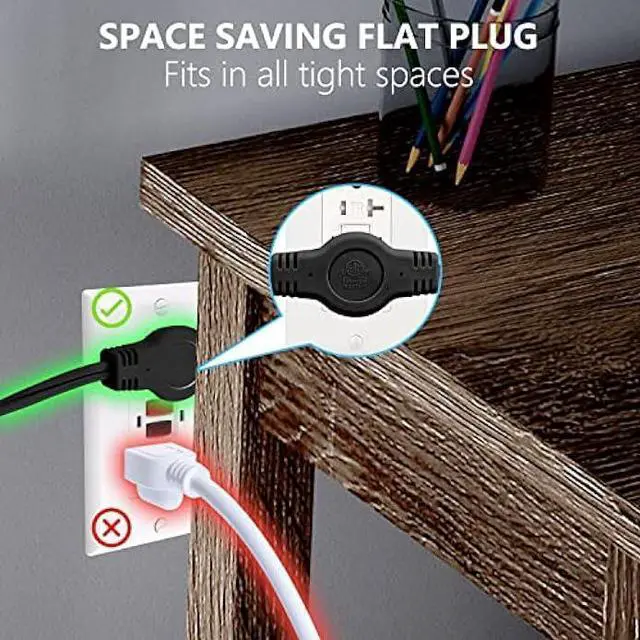 Alt view image 6 of 7 - Kasonic 12 Feet Twin Extension Cord Power Strip, 6 Feet on Each Side, Flat Head Outlet Plug,6 Polarized Outlets with Safety Cover, Double Extension Cord Splitter for Indoor Use, ETL Listed, Black