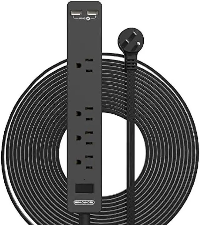 Main image of Flat Plug Extension Cord 25 Ft, NTONPOWER Ultra Thin Flat Extension Cord Under Carpet, Rug, Door, Wall Mount Power Strip with 4 Outlets 2 USB Ports, Overload Protection for Indoor Home Office, Black