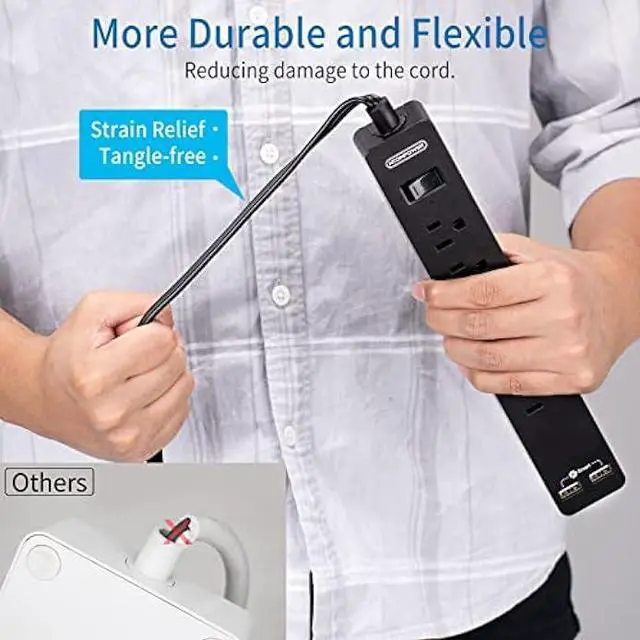 Alt view image 3 of 7 - Flat Plug Extension Cord 25 Ft, NTONPOWER Ultra Thin Flat Extension Cord Under Carpet, Rug, Door, Wall Mount Power Strip with 4 Outlets 2 USB Ports, Overload Protection for Indoor Home Office, Black