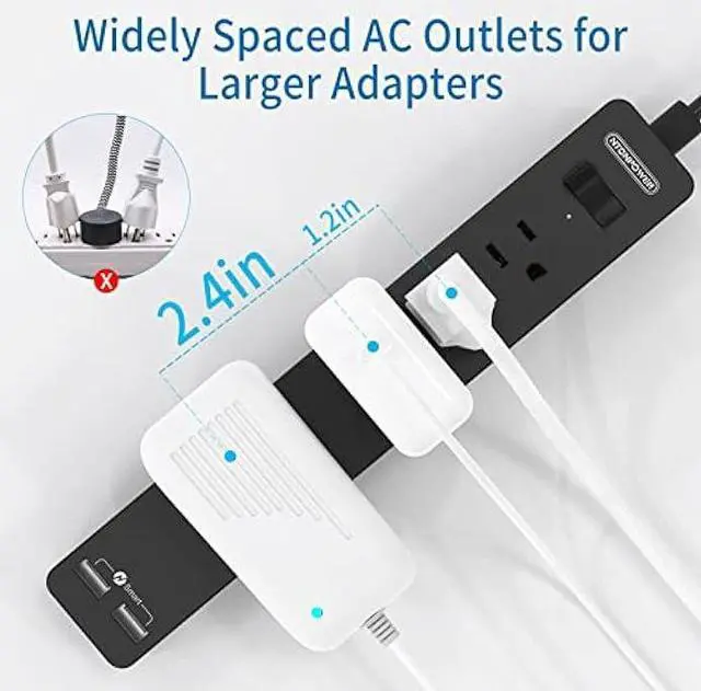 Alt view image 5 of 7 - Flat Plug Extension Cord 25 Ft, NTONPOWER Ultra Thin Flat Extension Cord Under Carpet, Rug, Door, Wall Mount Power Strip with 4 Outlets 2 USB Ports, Overload Protection for Indoor Home Office, Black