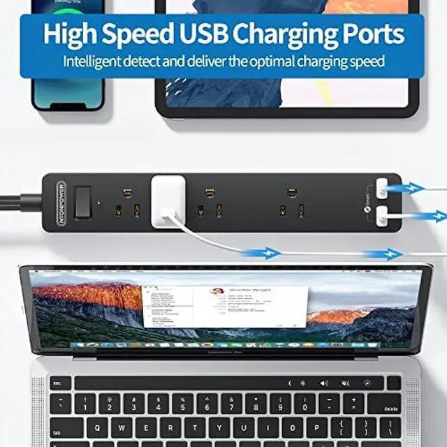 Alt view image 6 of 7 - Flat Plug Extension Cord 25 Ft, NTONPOWER Ultra Thin Flat Extension Cord Under Carpet, Rug, Door, Wall Mount Power Strip with 4 Outlets 2 USB Ports, Overload Protection for Indoor Home Office, Black