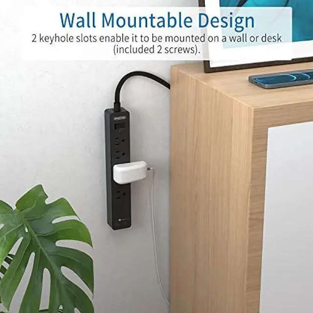 Alt view image 7 of 7 - Flat Plug Extension Cord 25 Ft, NTONPOWER Ultra Thin Flat Extension Cord Under Carpet, Rug, Door, Wall Mount Power Strip with 4 Outlets 2 USB Ports, Overload Protection for Indoor Home Office, Black