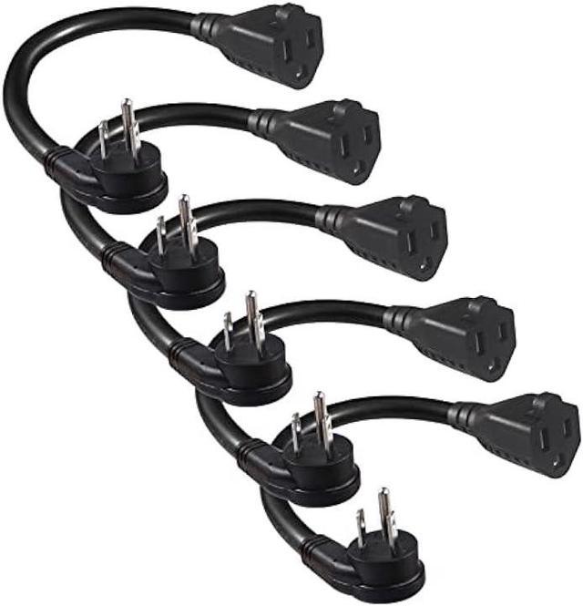 5 Pack] Flat Plug Short Power Extension Cord - 6inch Black Low