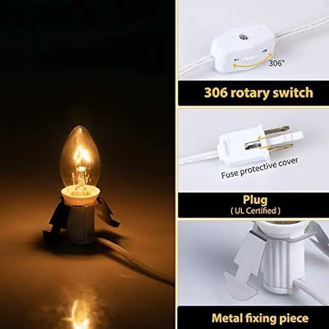 Alt view image 4 of 7 - Accessory Cord with One LED Light Bulb - 6ft UL Listed Cord with On/Off Switch for Night Lights, Halloween Pumpkin, Blow Mold, Christmas Village House, Holiday Ceramic Trees, Craft Projects, 2 Pack