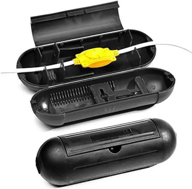 Main image of 2 Pack Extension Cord Protective Cover Set (Black) | Indoor Outdoor Water-Resistant Holder for Holiday String Lights and Wires | Capsule Shaped Protector with Large Compartment