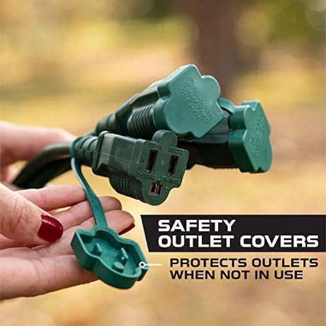 Alt view image 4 of 6 - Iron Forge Cable Outdoor Extension Cord with 3 Prong Multiple Outlets 13 ft,1 to 3 Green Cord Splitter 25 Ft Total Length, Weatherproof Evenly Spaced